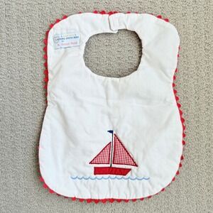 Vintage Handmade Reversible Sailboat Baby Bib Nautical Gingham White
